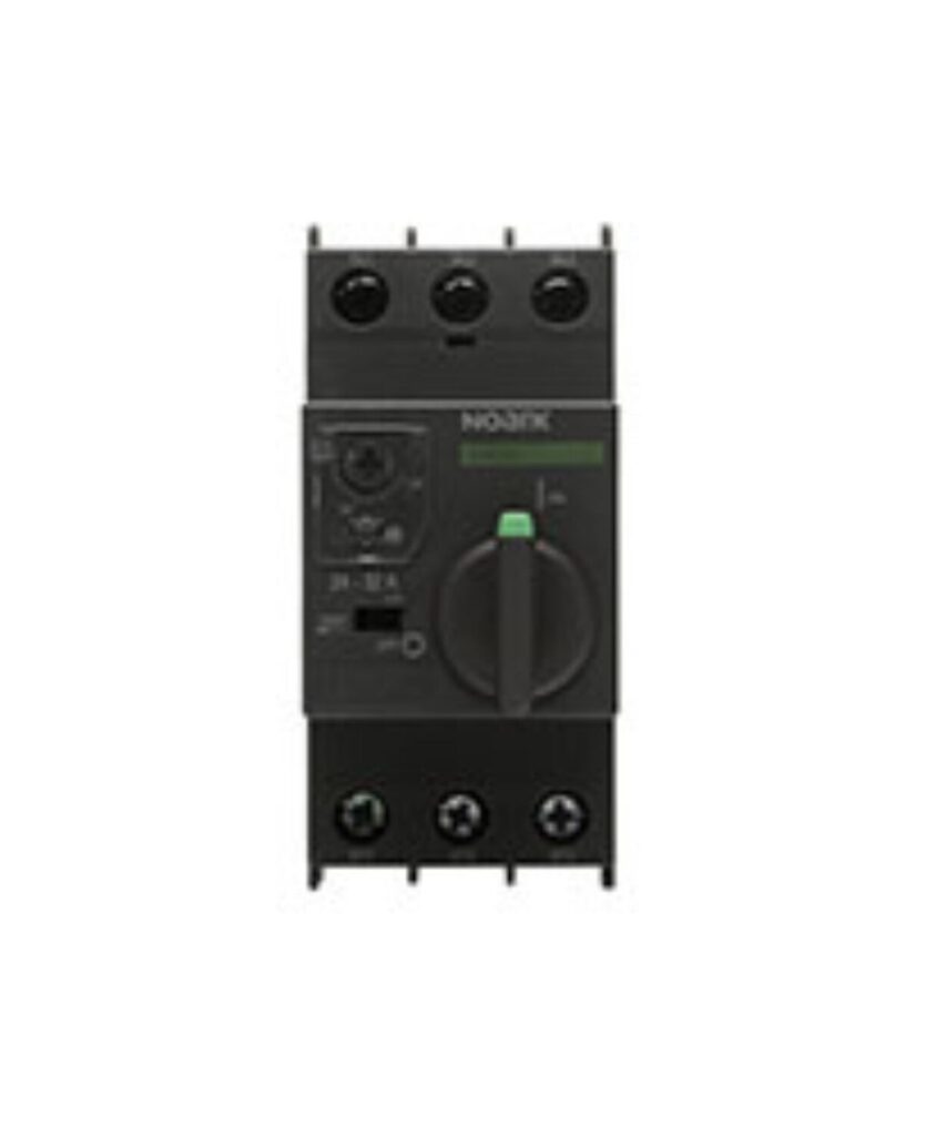 Black electrical device with switches and dials, labeled "NOARK.