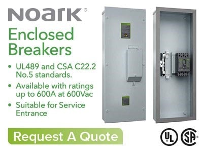 This AD for Noark enclosed breakers showcases detailed product specifications and safety certifications. With a prominent "Request A Quote" button, this page targets industry professionals seeking reliable solutions.