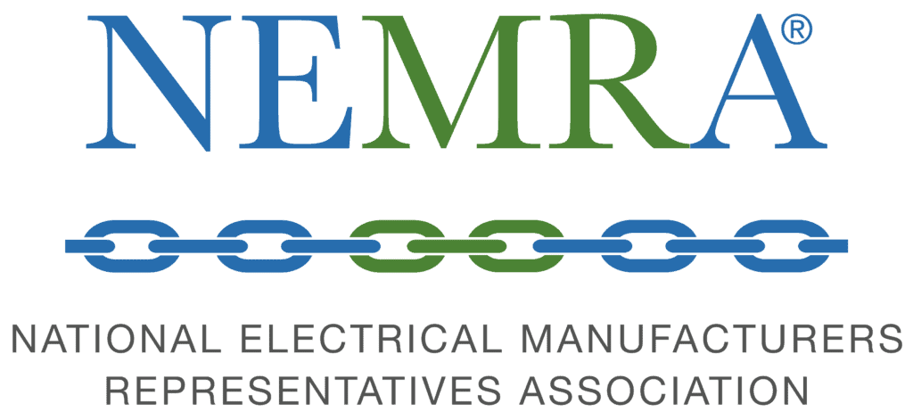 NEMRA logo featuring the text "NEMRA" in green and blue above an interlocking chain, with "National Electrical Manufacturers Representatives Association" written below.