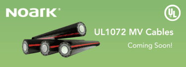 Coming Soon! Introducing Noark UL1072 MV Cables, engineered for efficient power transmission and distribution. The image showcases three sleek black cables with a striking red stripe, symbolizing both reliability and innovation in electrical solutions.
